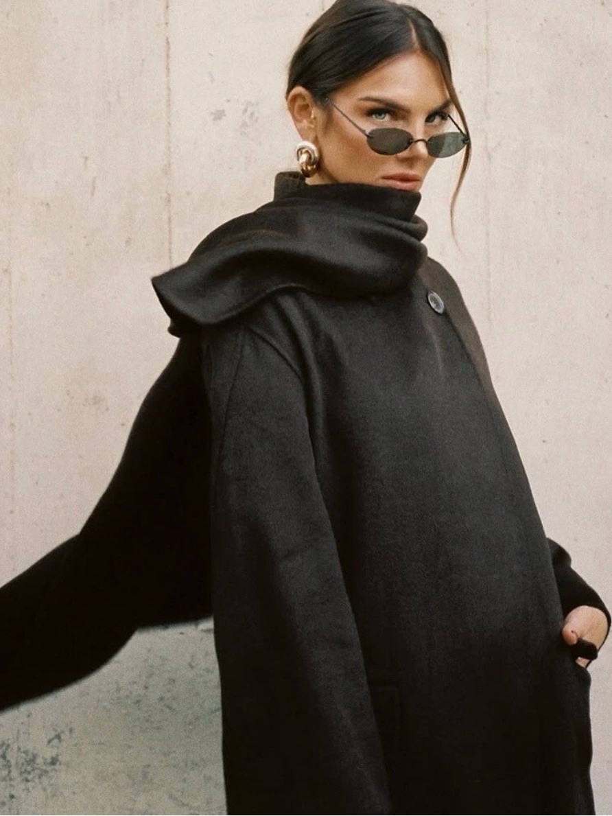 Banana Republic | Oversized Double-Faced Cape Coat In Black With Removable Cape.